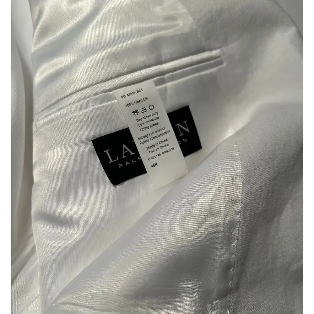 Lauren Ralph Lauren Men’s White Linen Suit 46R Jacket 40x30 Pants UltraFlex NEW!